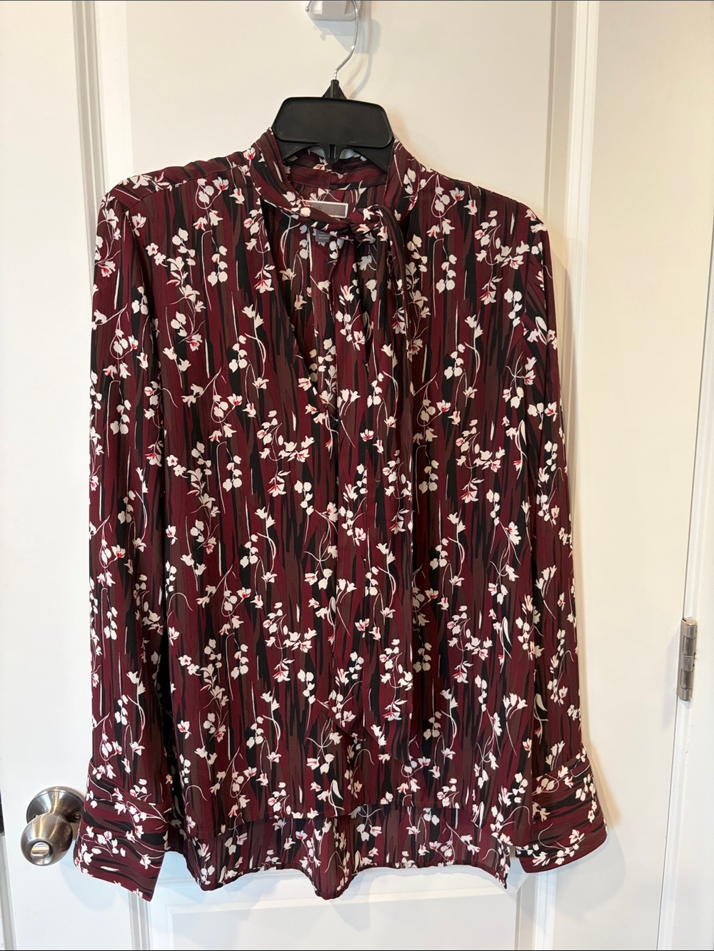 Chelsea28 Burgundy Floral Tie-Neck Blouse